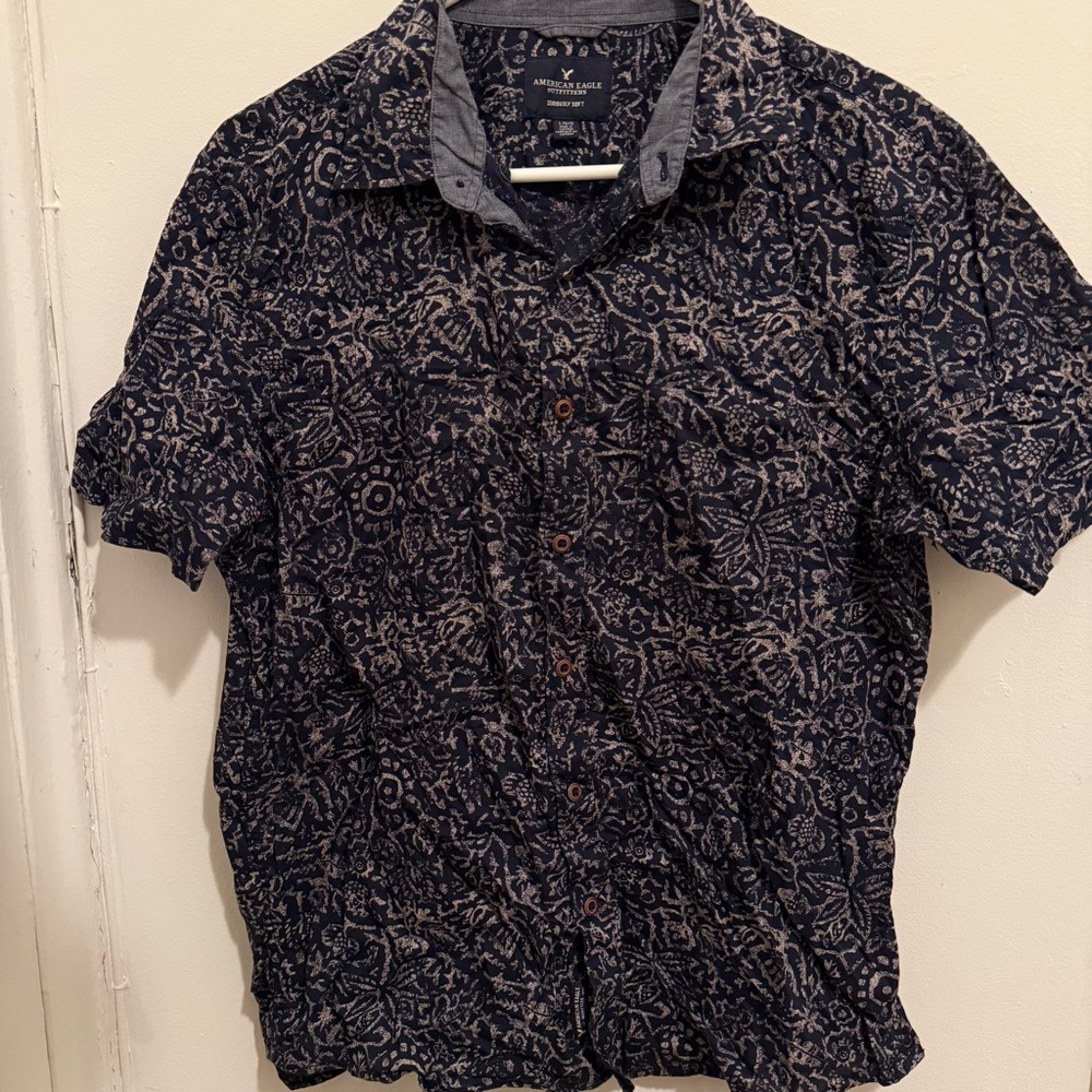 Navy Blue Patterned Men's Shirt